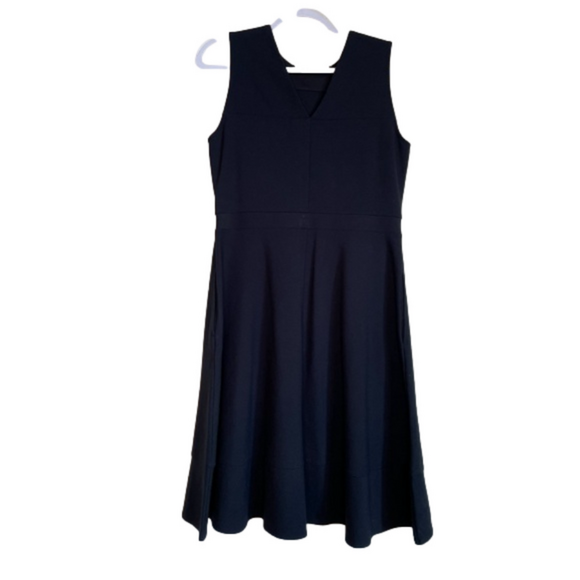 LANDS END Black High Waisted V-Neck Knit Dress Pockets Side Zipper Size 12 - Picture 1 of 8